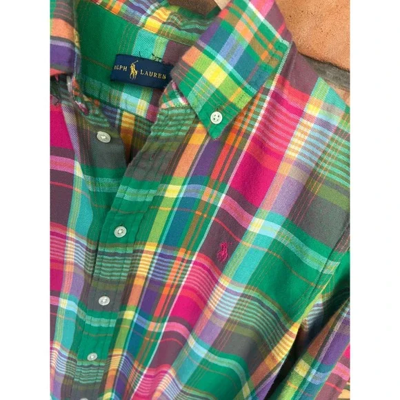 Ralph Lauren Tomboy Preppy Plaid Button Up Lite Flannel 10 Pink Green - Picture 1 of 7